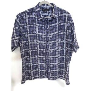 Bassiri Shirt Mens 3XL Blue‎ Purple Geometric Microfiber Button Short Sleeve